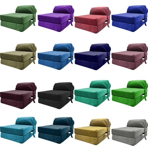 Velvet fold out sofa bed - out, sleep